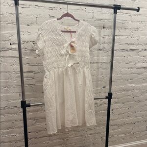 Entro White Textured Mini Dress